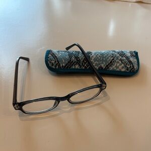 Stylish Black Glasses with Blue Snake Print Case Size 2.75